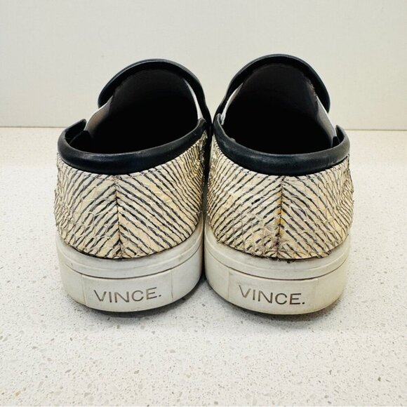 Vince Sneakers Classic Leather Snakeskin Runners Shoes Slip On White Soles Sz 7 - Picture 5 of 12